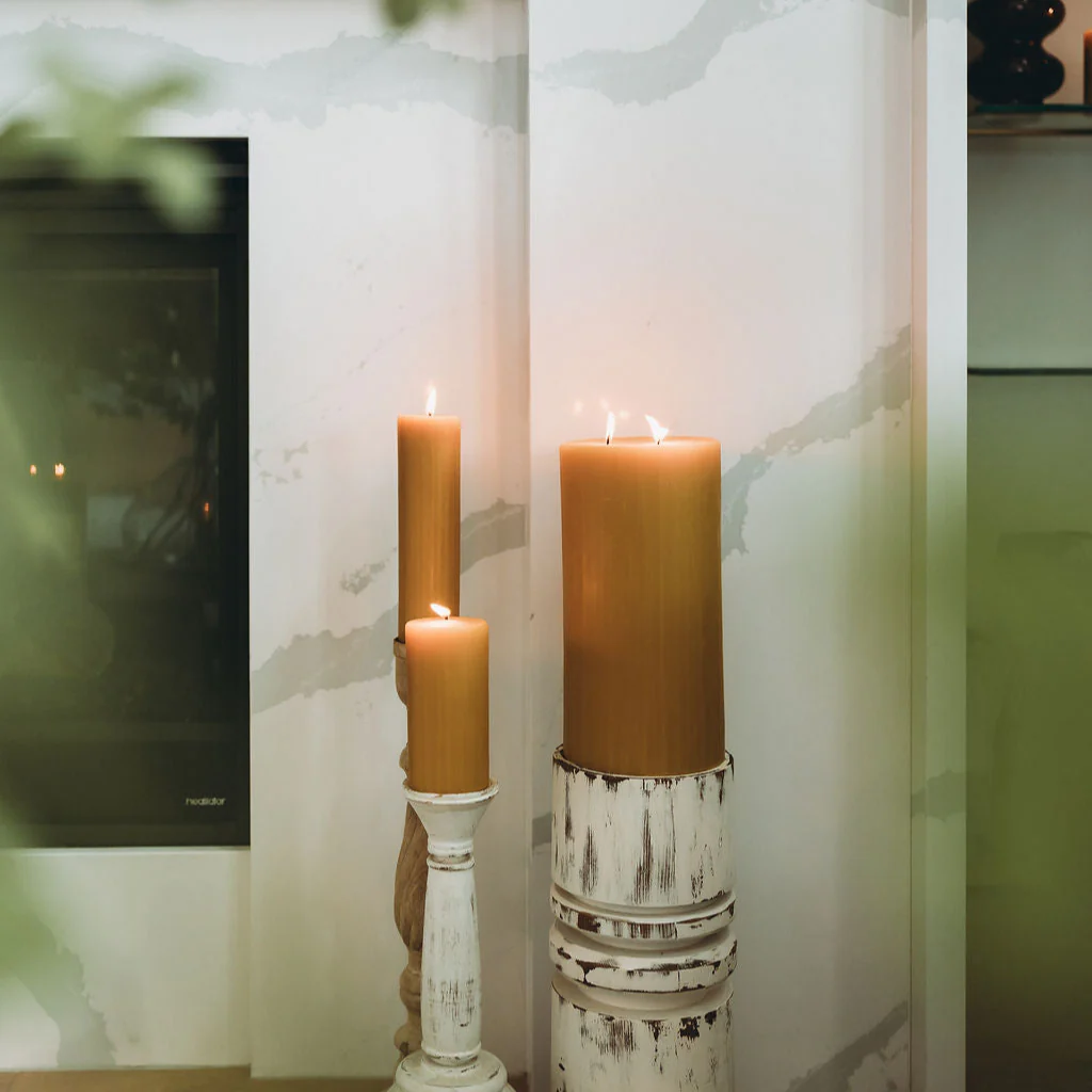 3 Wick Burnished Beeswax Pillar Candles - Image 3