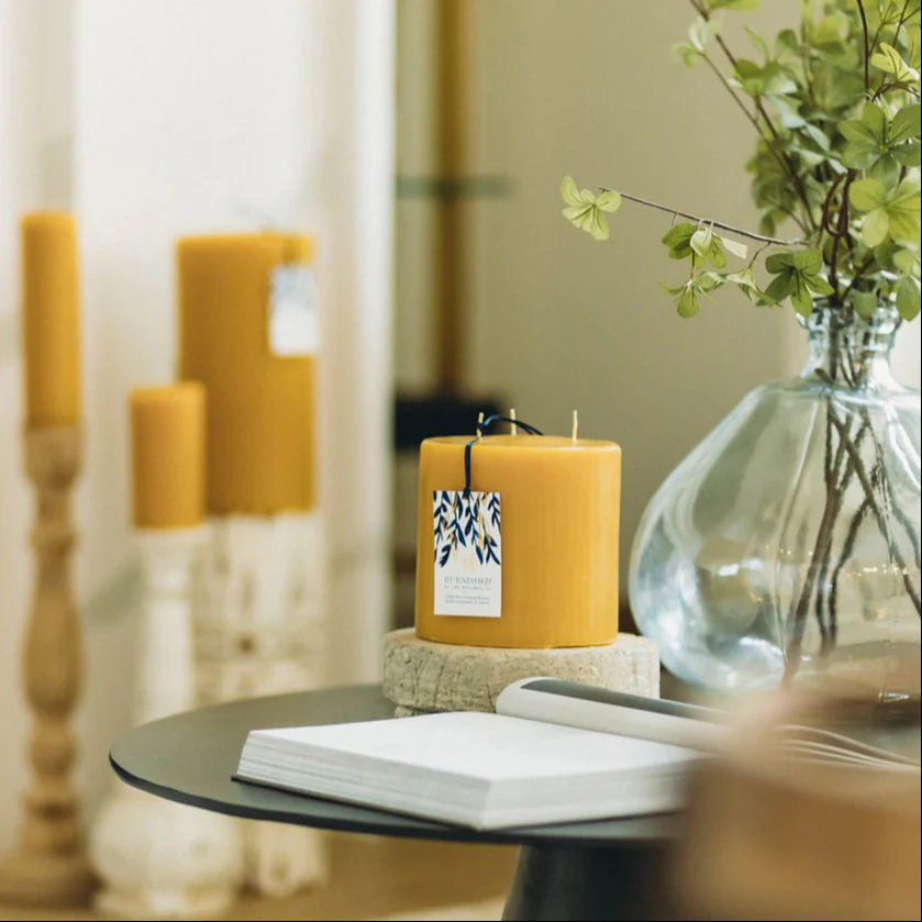3 Wick Burnished Beeswax Pillar Candles - Image 6